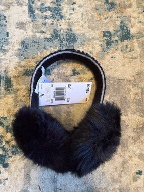 Michael Kors Black Faux Fur Ear Muffs with Branded Knit Headband